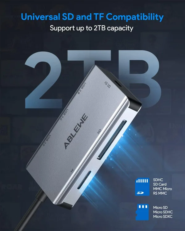 SD Card Reader,ABLEWE Aluminum USB 3.0 Memory Card Reader image indicator(3)