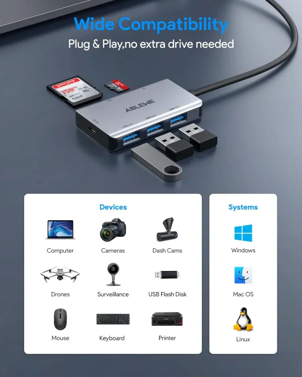 SD Card Reader,ABLEWE Aluminum USB 3.0 Memory Card Reader image indicator(6)