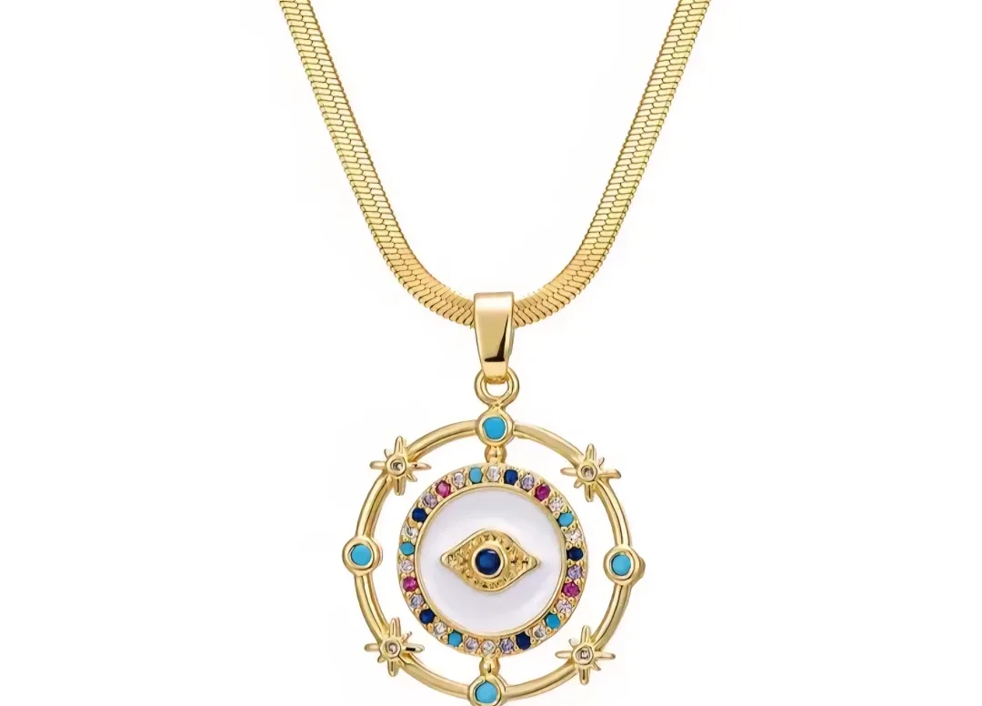 Gold Evil Eye Pendant Necklace thumbnail