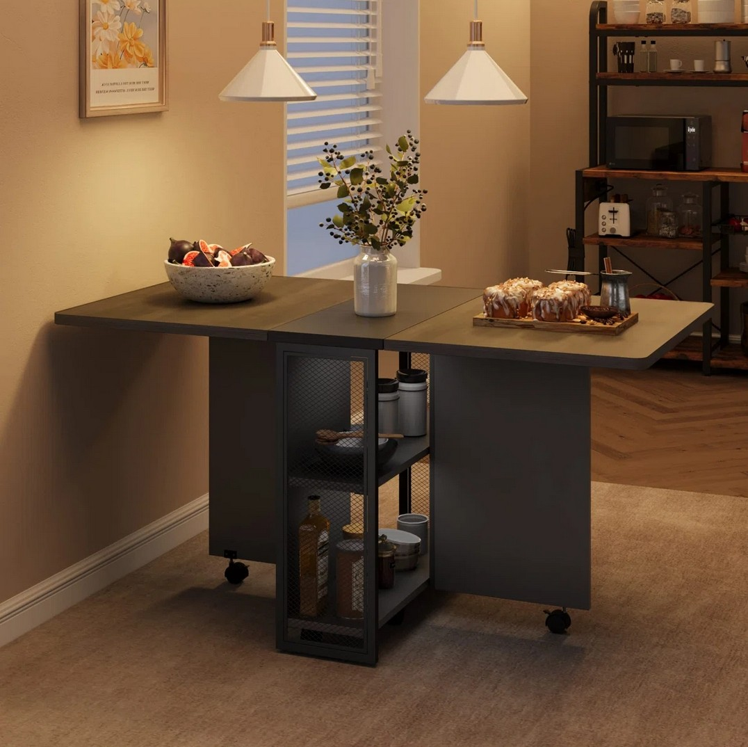 Foldable Table Drop Leaf with Storage