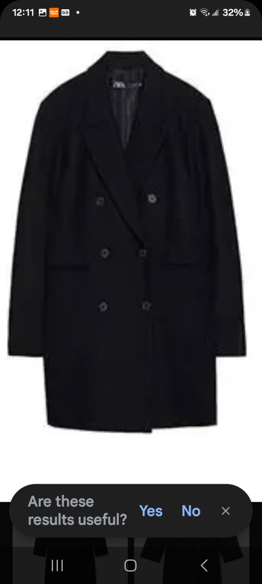 Zara Manteco Black Double Breasted Coat Size S