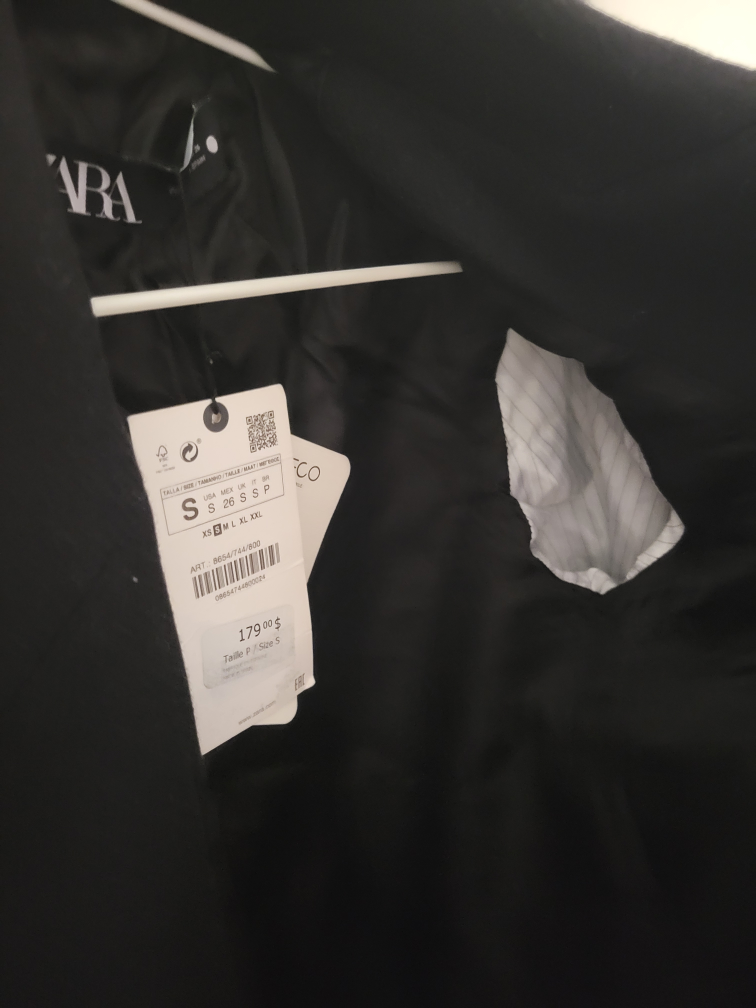 Zara Manteco Black Double Breasted Coat Size S - photo 4