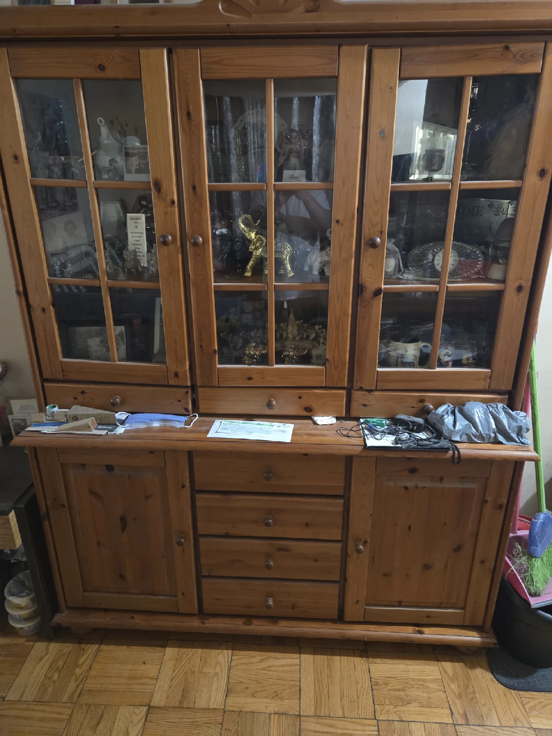 Wooden Hutch with Glass Doors