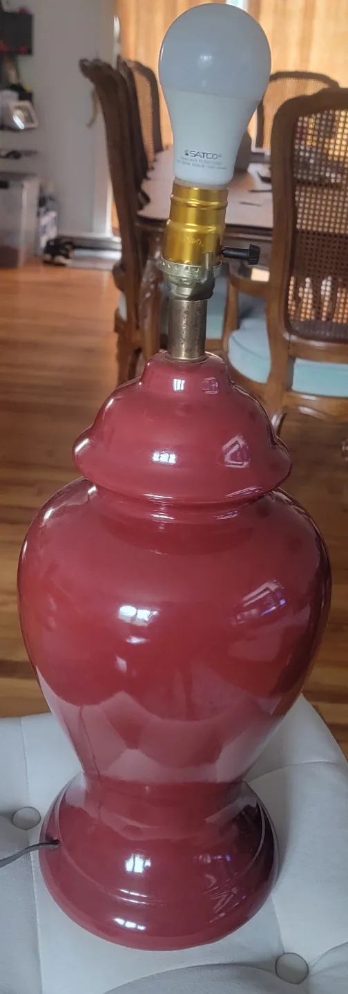 Red Ceramic Table Lamp with White Shade image indicator(5)