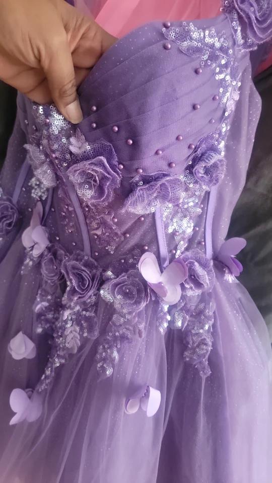 Purple Dress with Floral and Butterfly Details - photo 5
