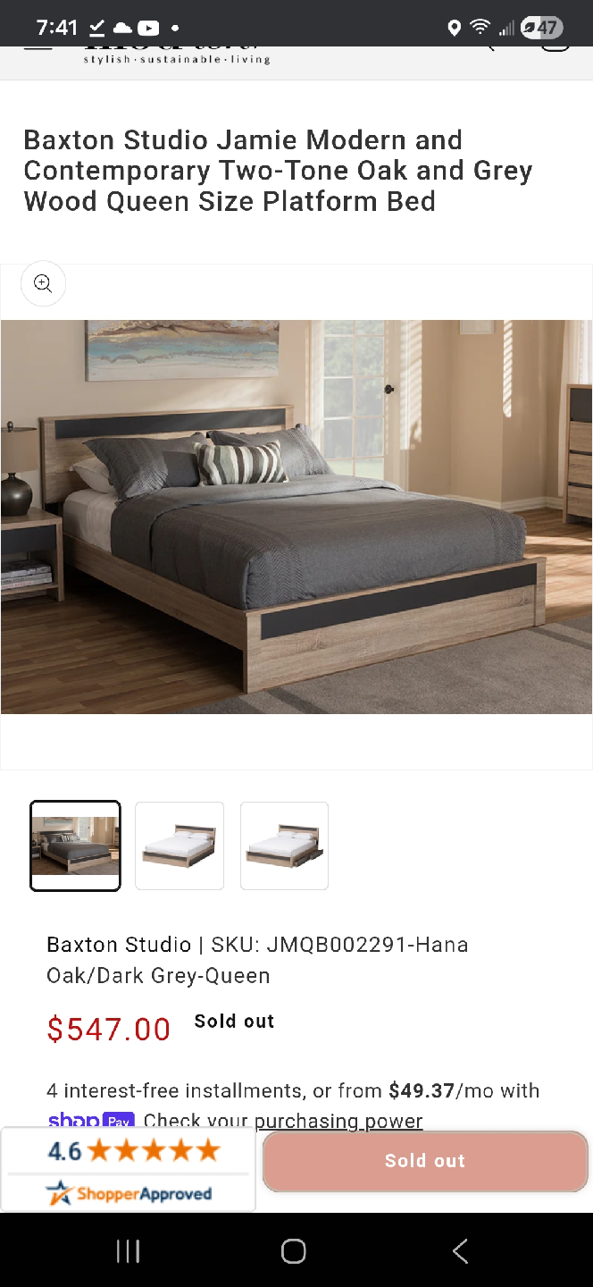 Baxton Studio Jamie Queen Platform Bed - Oak/Grey