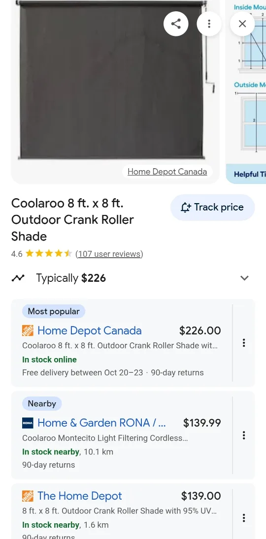 Coolaroo Outdoor Roller Shade 96x96 in image indicator(7)