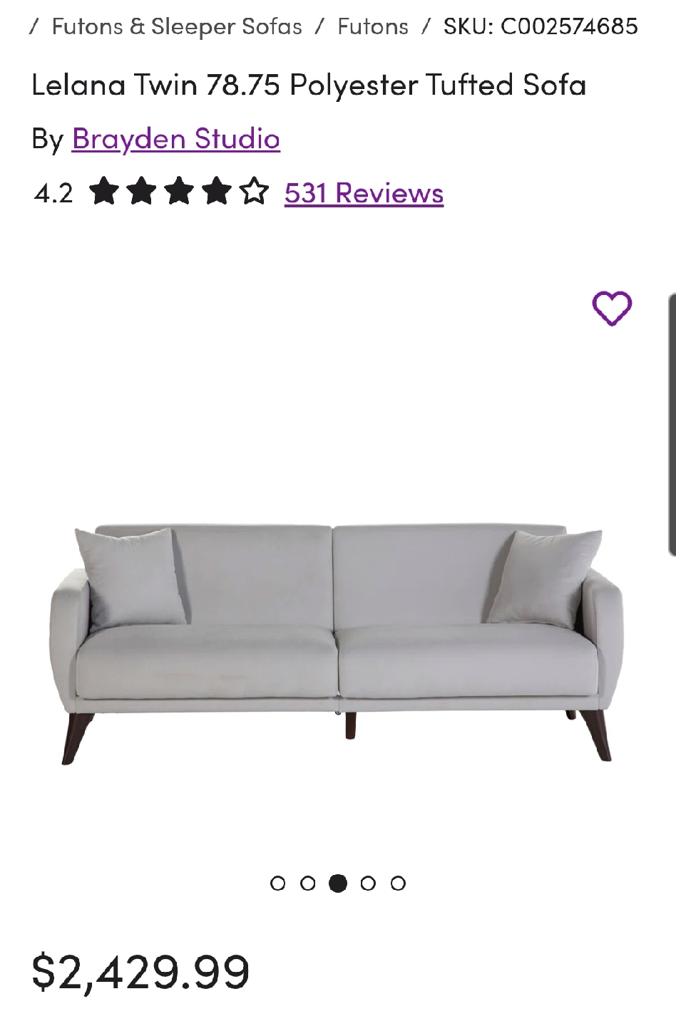 FREE Brayden Studio Lelana Twin Polyester Tufted Sofa