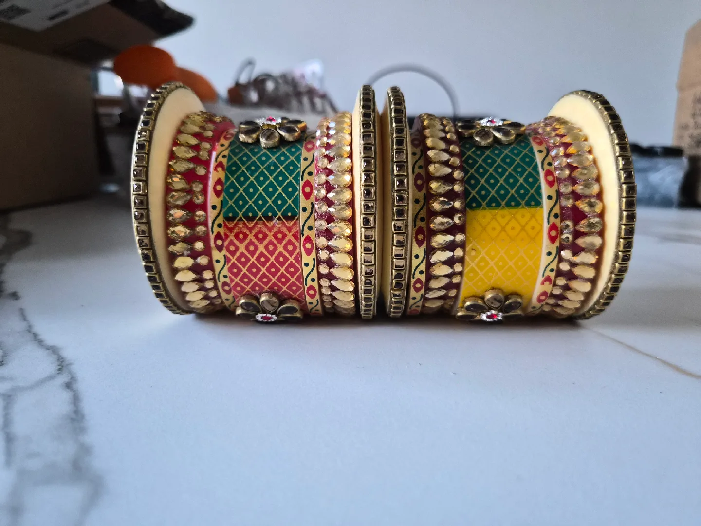 Gold Jhumka Earrings & Bangle Set image indicator(8)