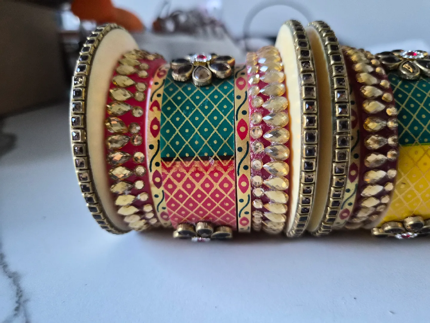 Gold Jhumka Earrings & Bangle Set image indicator(9)