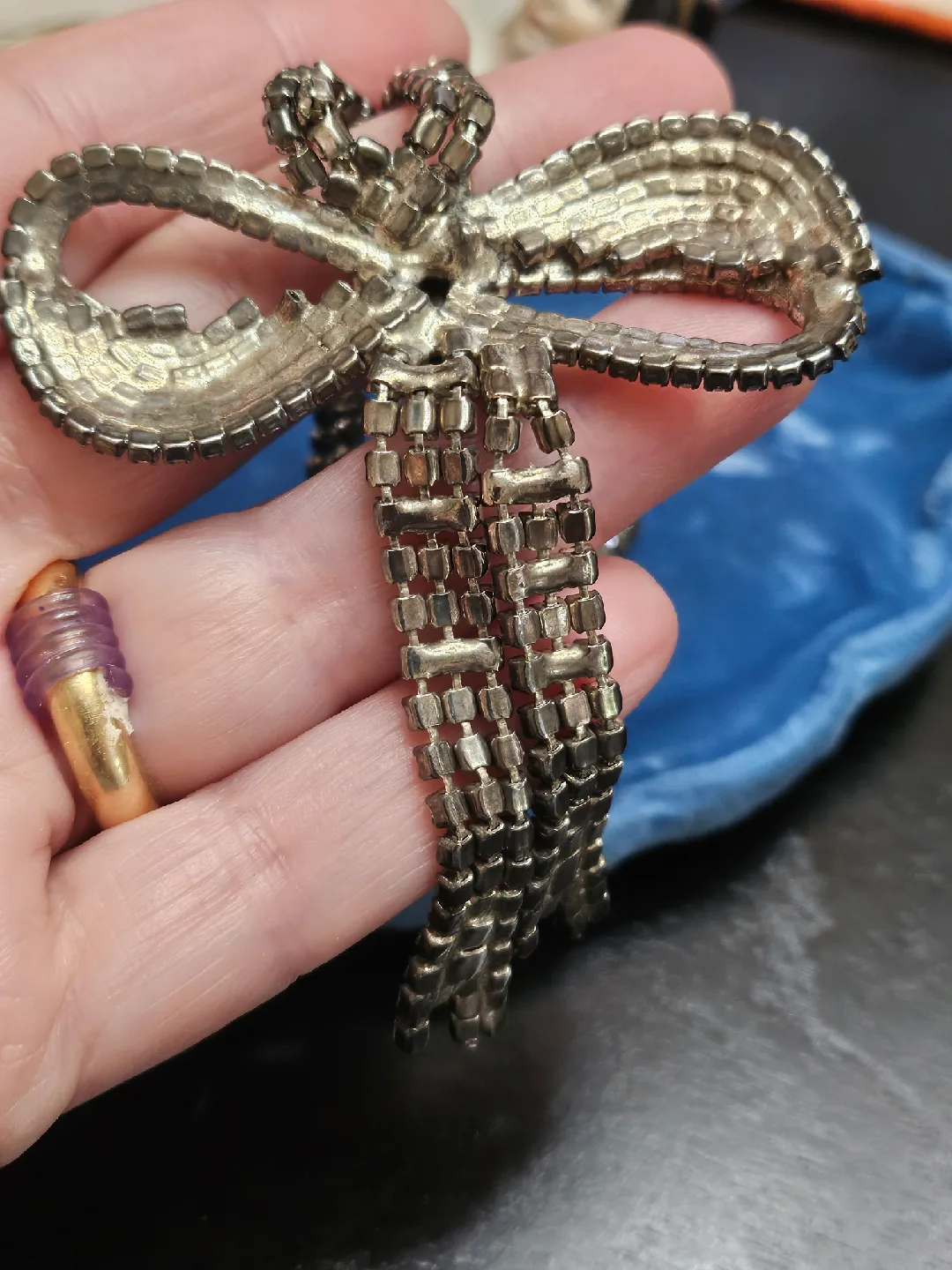 vintage 1950 Rhinestone Necklace Bow image indicator(3)