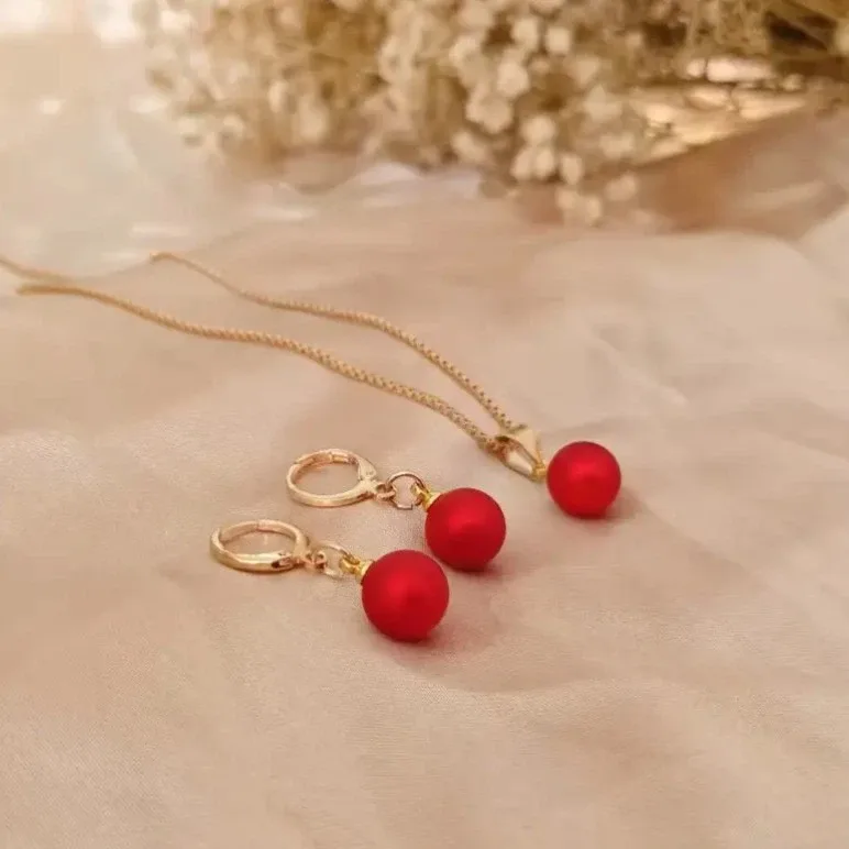 Beautiful Red Ball Jewelry Set: Necklace & Earrings thumbnail
