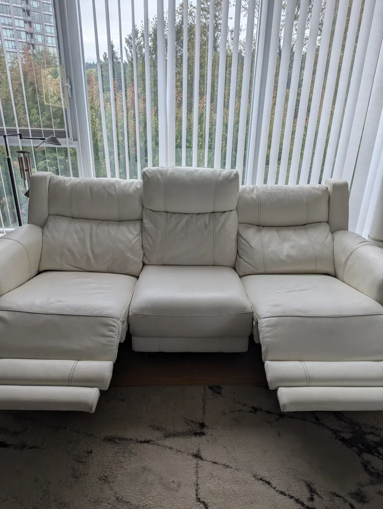 White Leather Power Reclining Sofa image indicator(9)