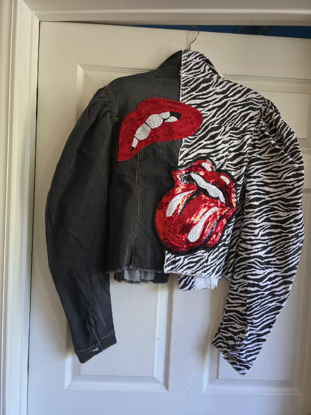 Zebra Print & Black Denim Jacket thumbnail