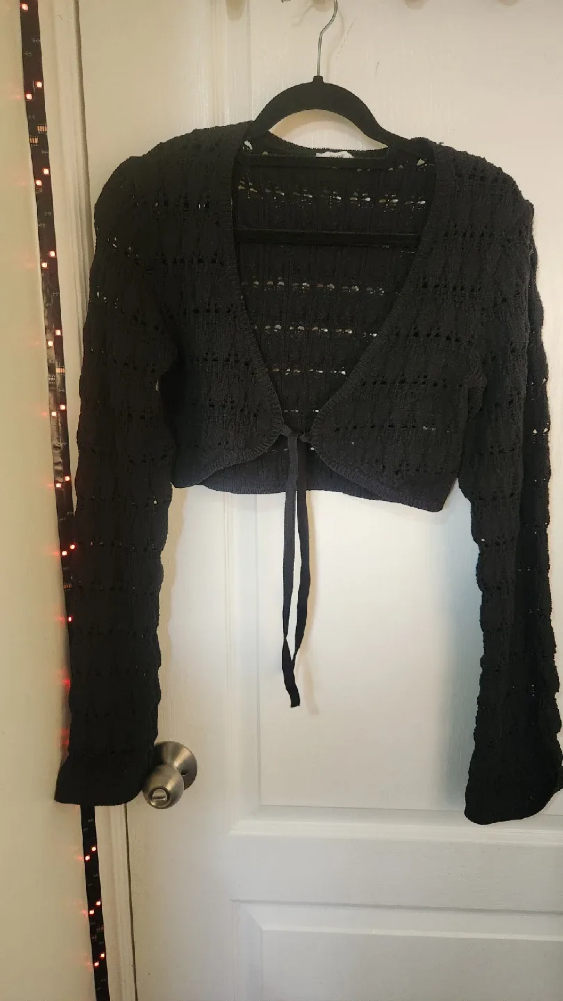 Black Crochet Tie-Front Cardigan image indicator(5)