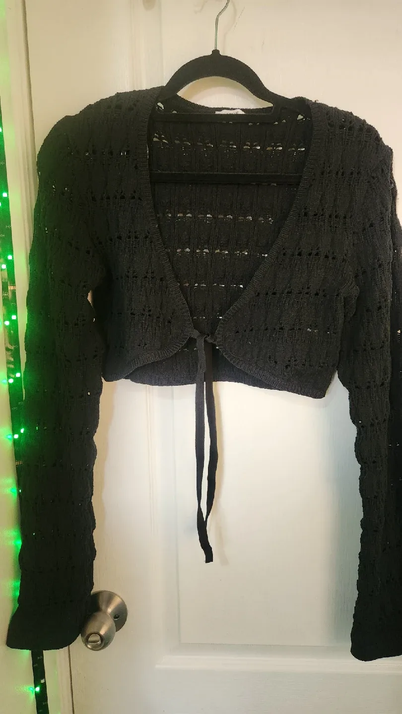 Black Crochet Tie-Front Cardigan image indicator(6)