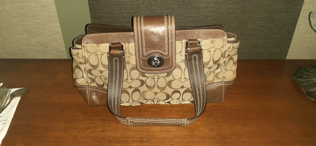Vintage Coach Signature Canvas & Leather Handbag
