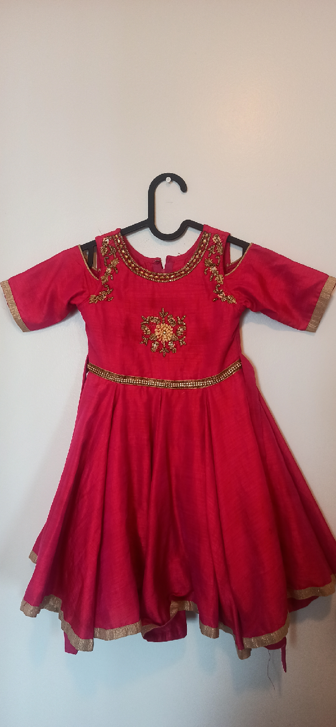 hot pink Embroidered Girls Dress. 3-5yrs