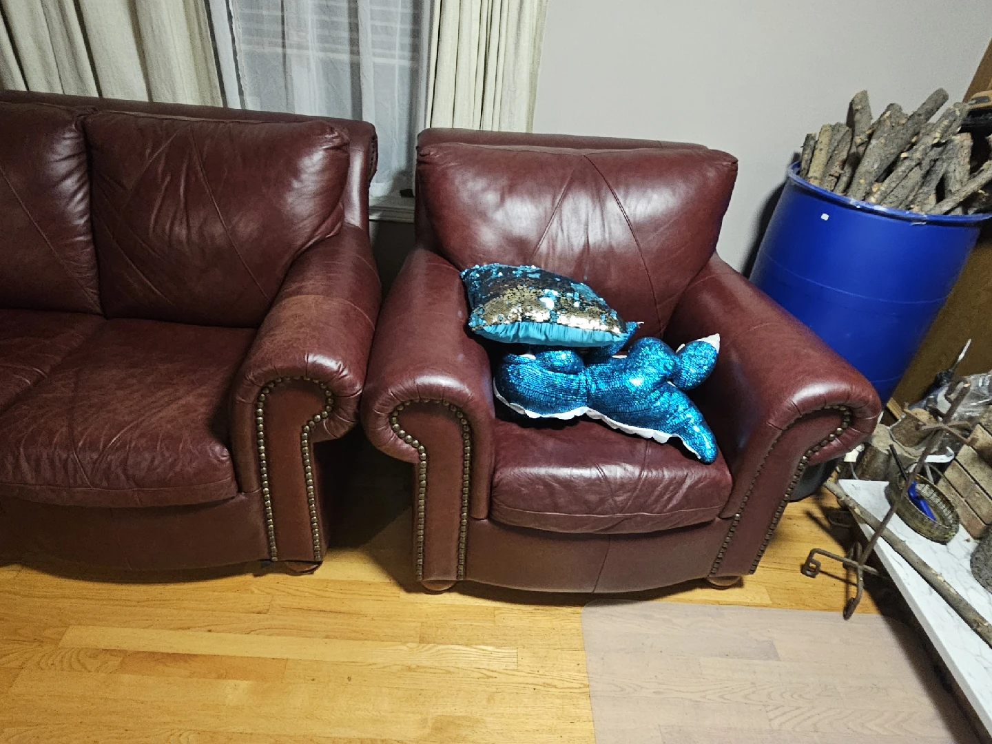 Leather Sofa and Armchair Set - Burgundy - photo 3