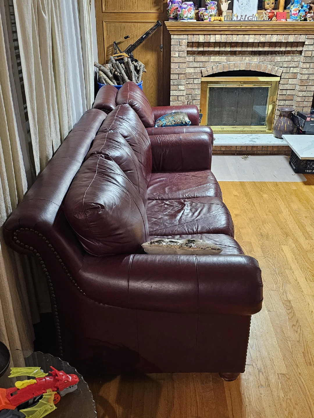 Leather Sofa and Armchair Set - Burgundy - photo 4