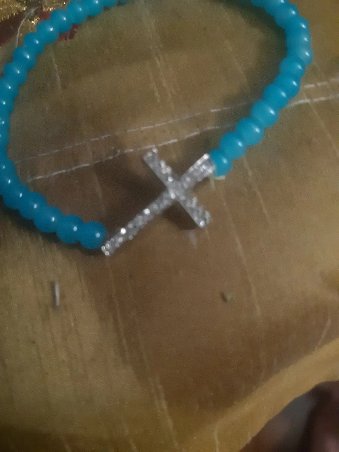 Blue Beaded Bracelet with Cross Charm image indicator(2)