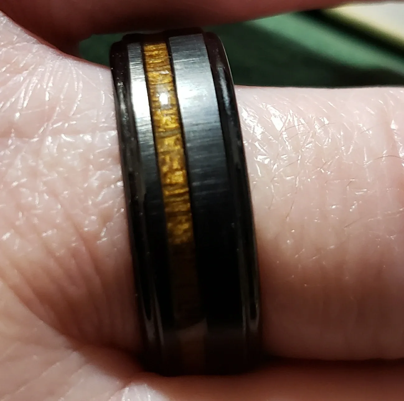 Black Tungsten Carbide Ring with Wood Inlay image indicator(2)