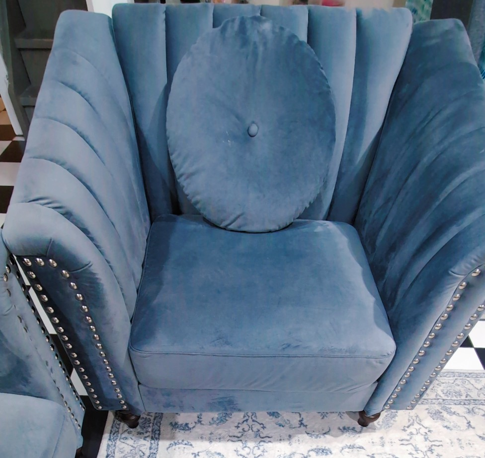 Blue Velvet Sofa Set - Like New! - photo 2