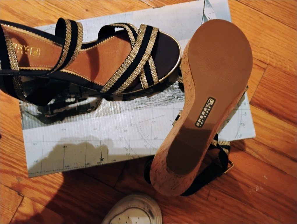 Sperry Navy & Gold Wedge Sandals - photo 5