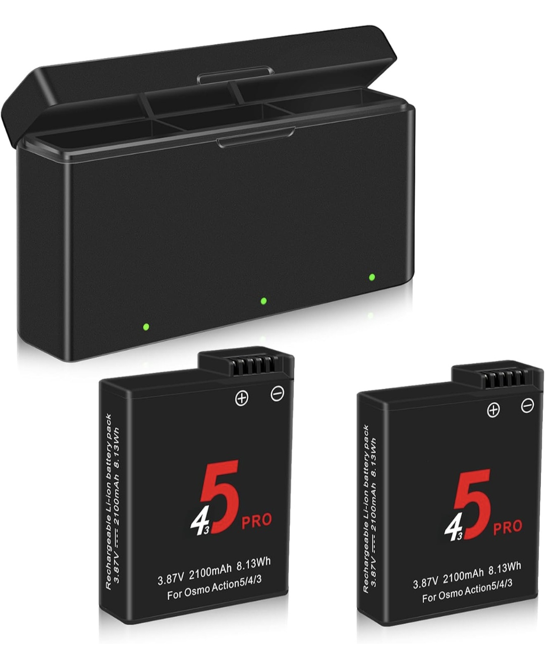Powelyt Charger + 2 Batteries for DJI Osmo Action 3, 4, 5 pro, 6 - photo 4