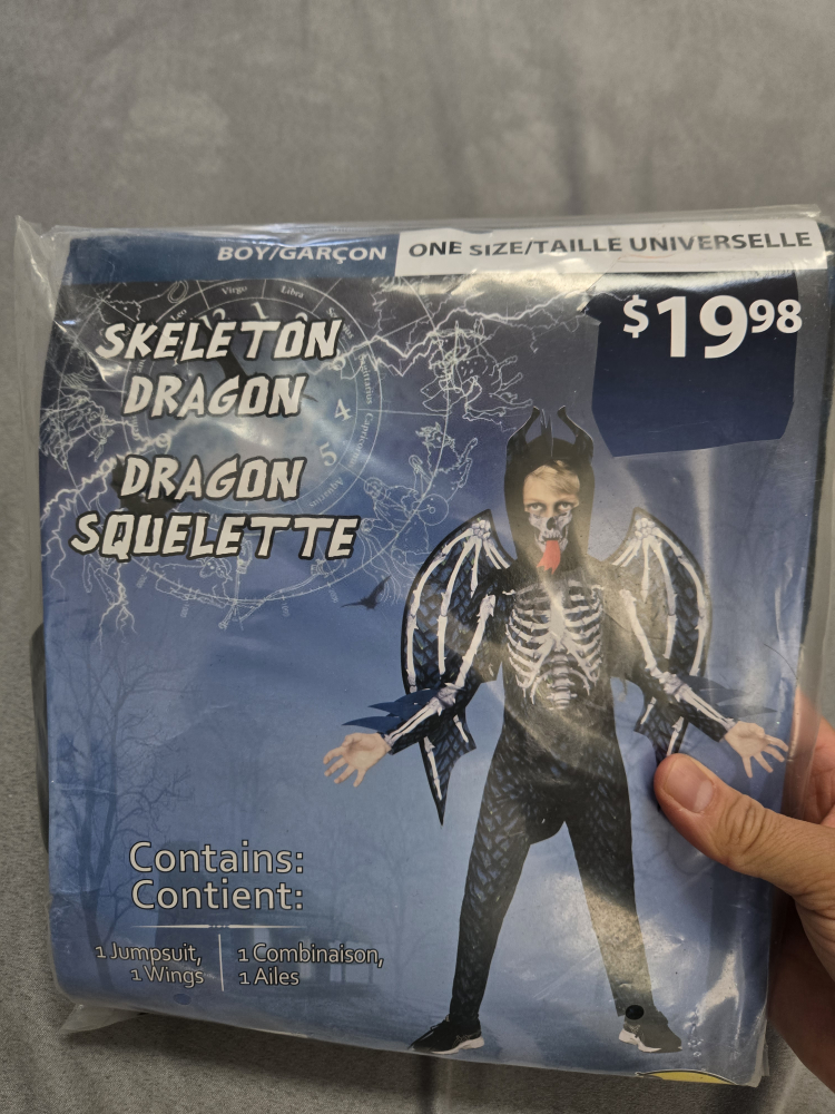 Kids halloween costume skeleton dragon one size