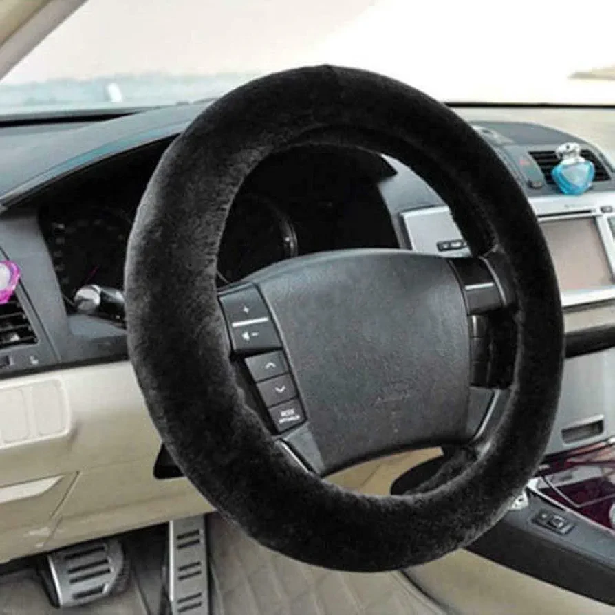 Black Plush Car Steering Wheel Cover