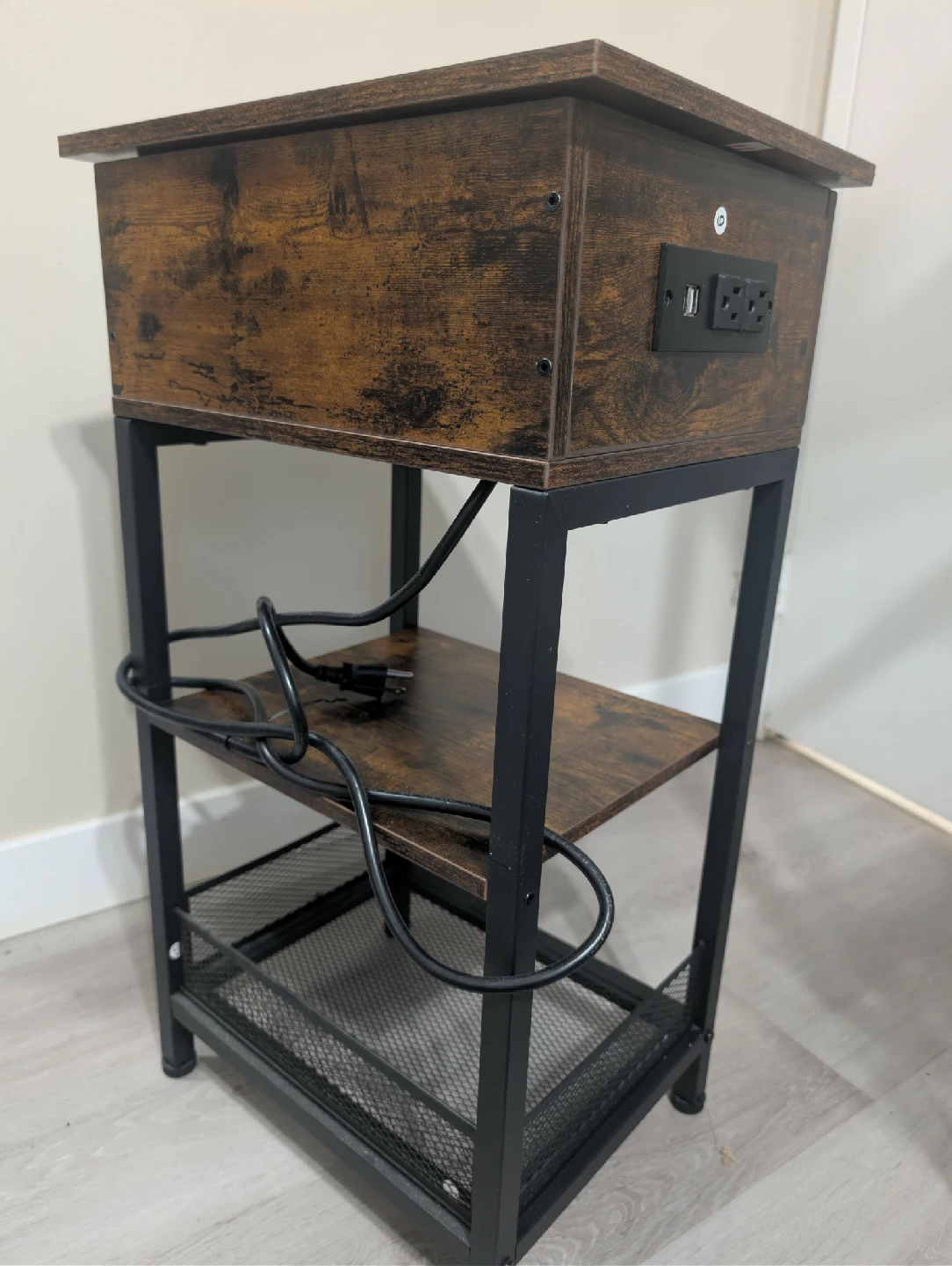 Wood & Metal Nightstand with USB Ports - photo 2