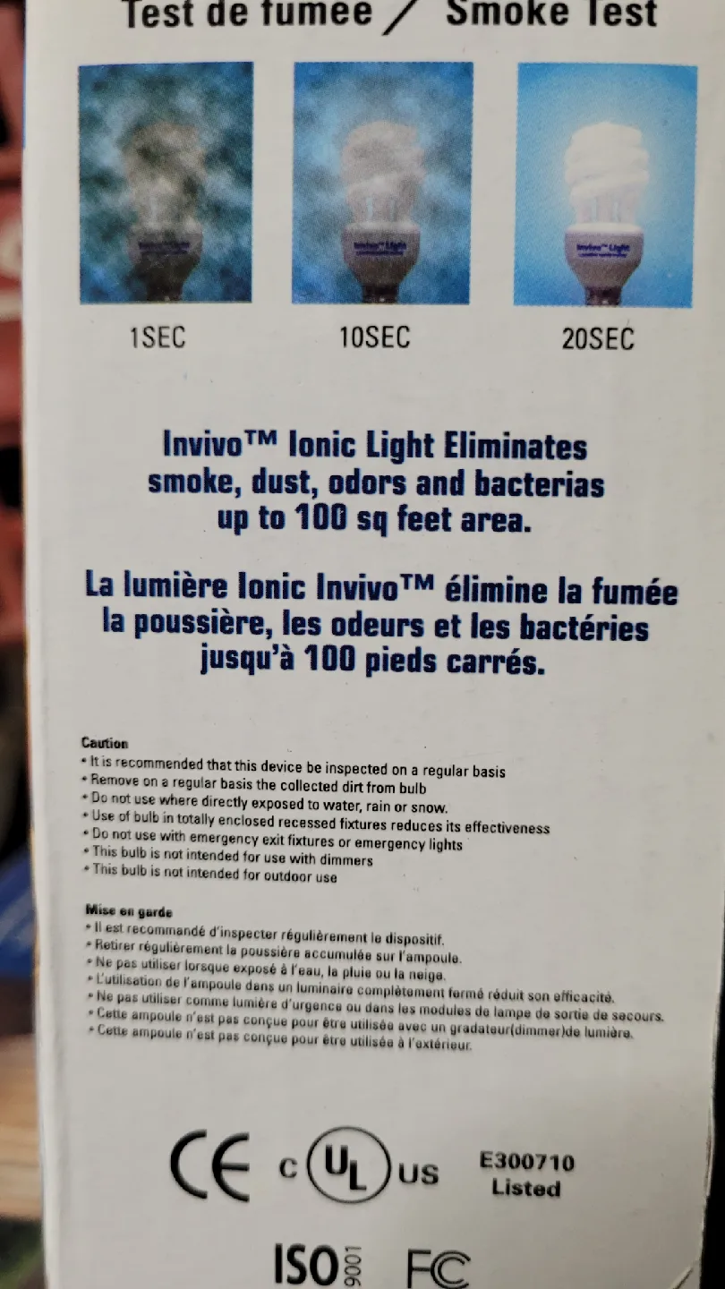 Invivo Ionic Light Bulb - Smoke, Dust, Odour Eliminator image indicator(3)