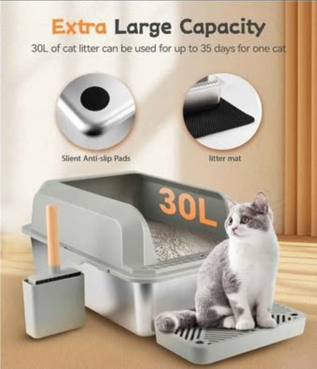 Stainless steel Extra Large 30L Cat Litter Box - photo 2