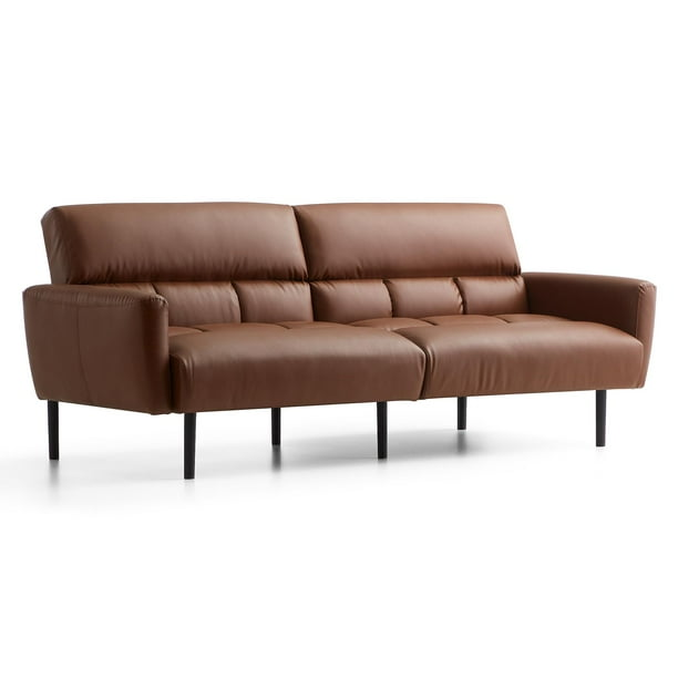 Brown Faux Leather Futon Sofa Bed - photo 2