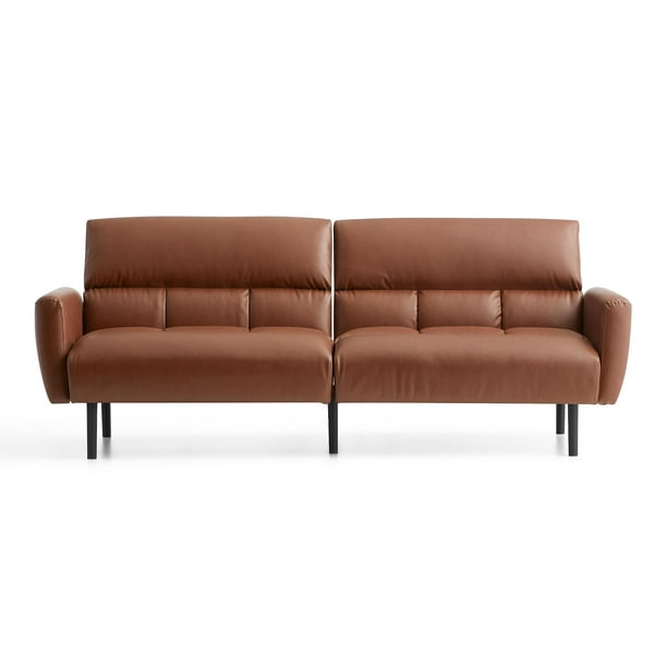 Brown Faux Leather Futon Sofa Bed - photo 4