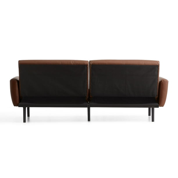 Brown Faux Leather Futon Sofa Bed - photo 5