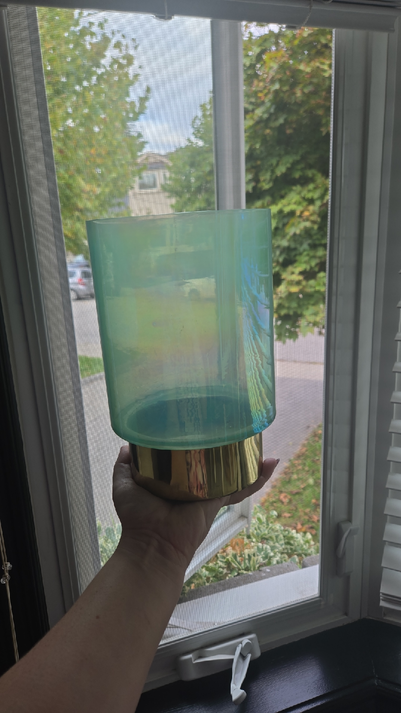 Iridescent Glass Vase with Gold Base