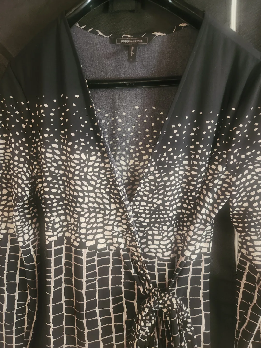 BCBGMAXAZRIA Black & White Wrap Dress - Size L image indicator(3)