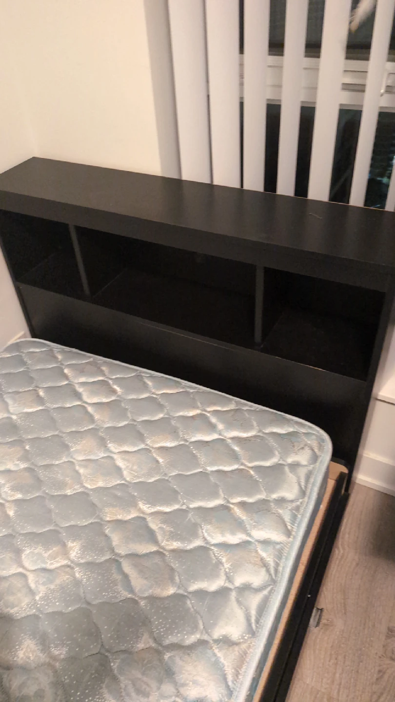 Black Single Bed Frame with Storage Headboard