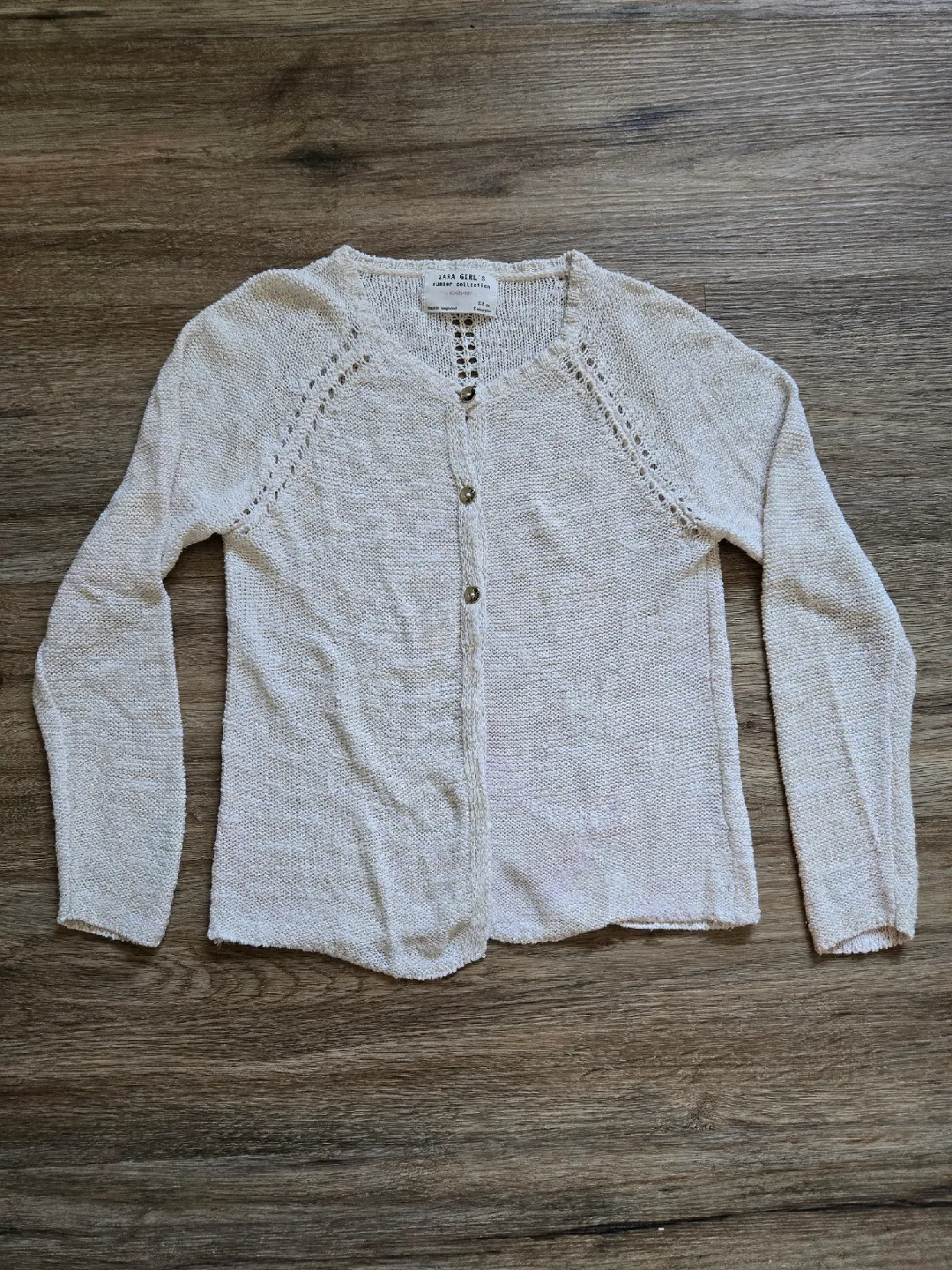 Zara Girls Cream Knit Cardigan, Size 8y thumbnail