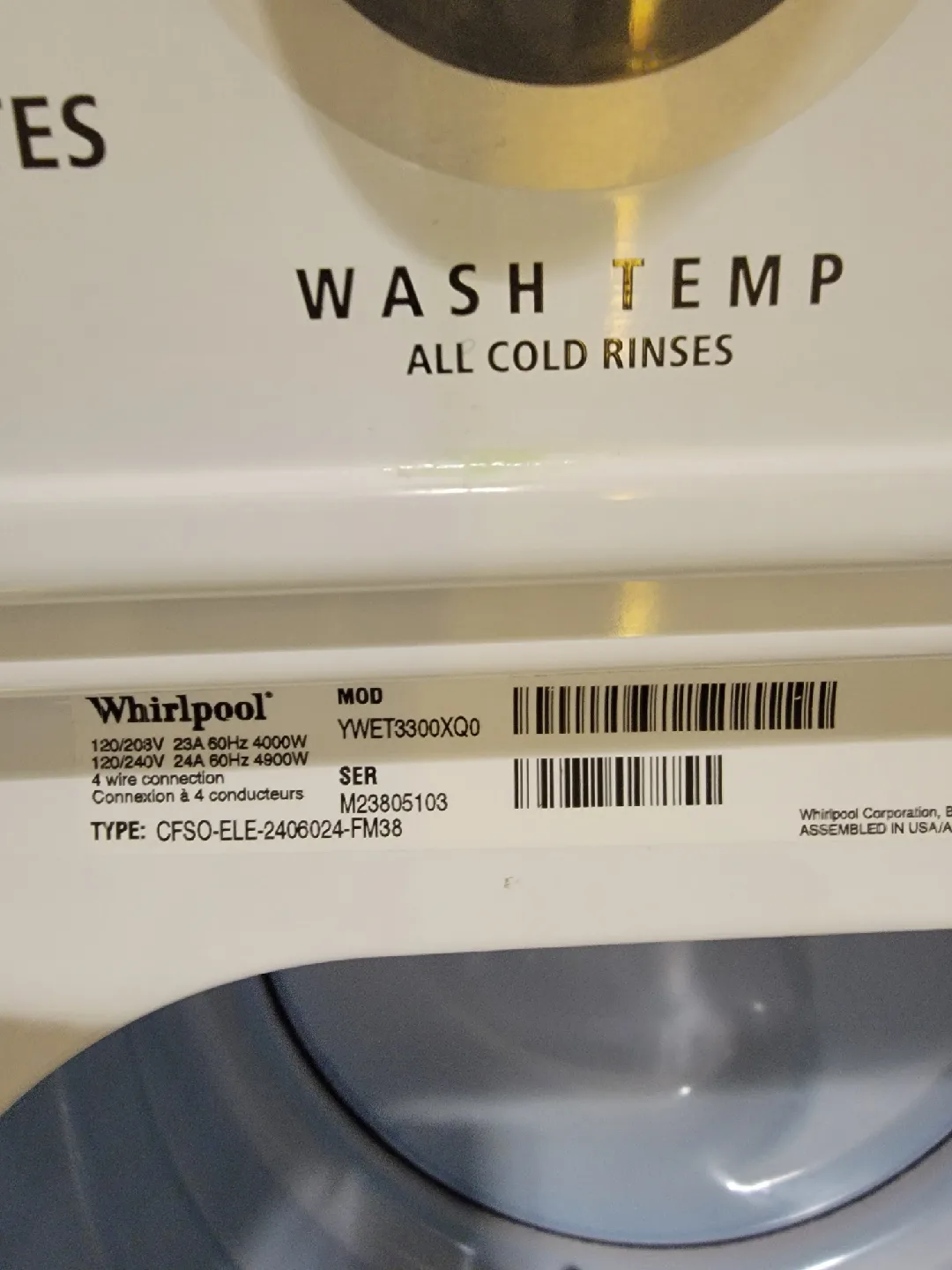 Whirlpool YWET3300XQ0 Washer/Dryer Combo image indicator(4)