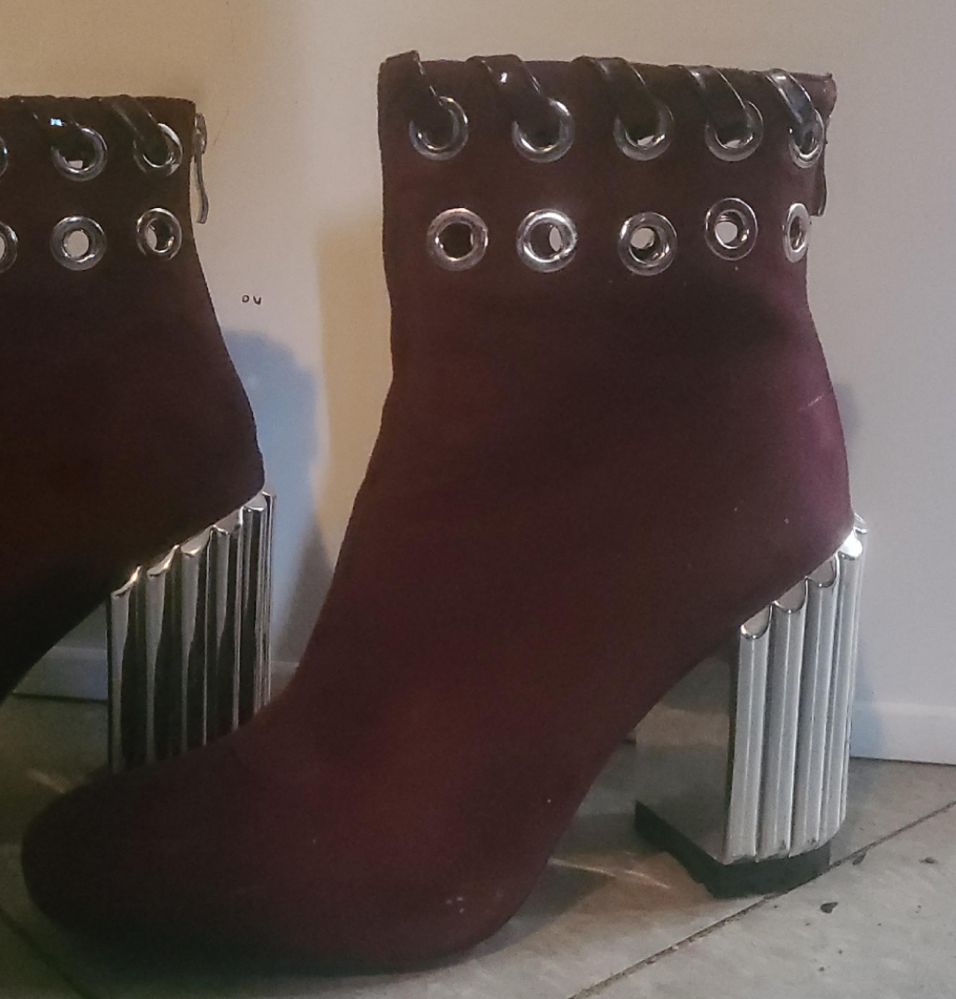Burgundy Ankle Boots with Silver Heel - photo 2