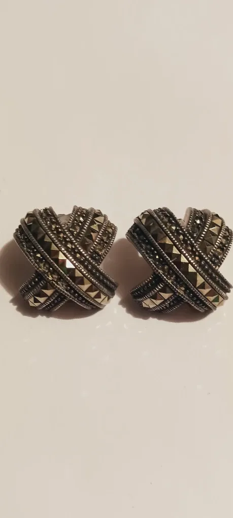 JUDITH JACK Designer Signed Sterling Silver Criss Cross Earrings thumbnail