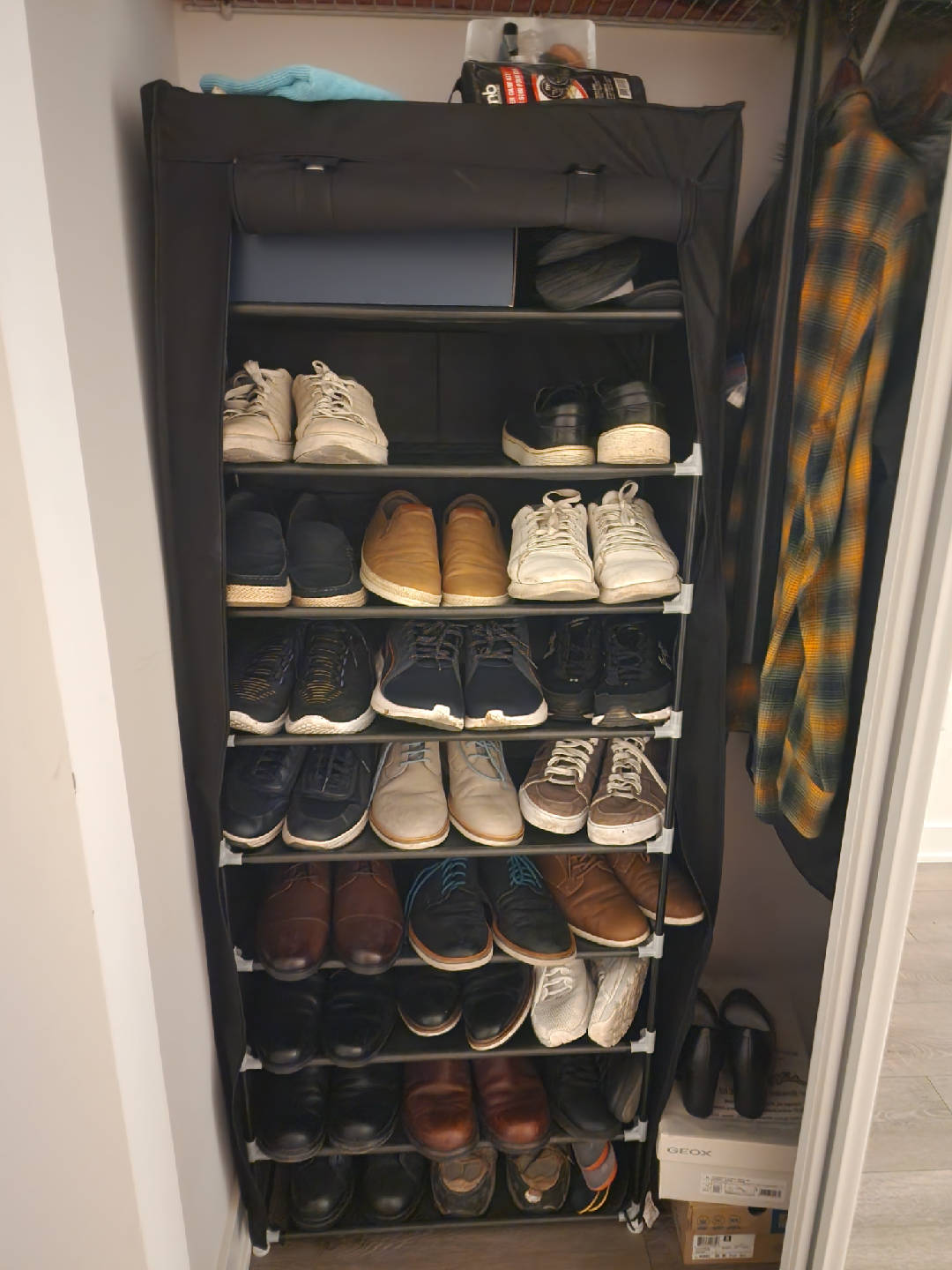Black 9-Tier Shoe Rack with Cover