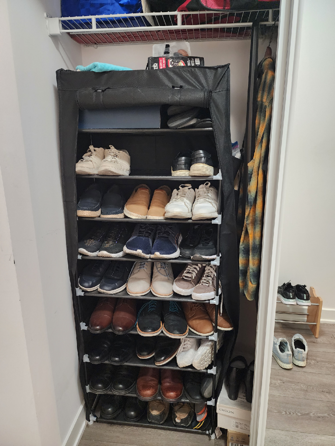 Black 9-Tier Shoe Rack with Cover - photo 3