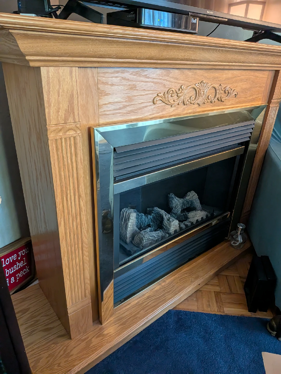 Oak Fireplace with Electric Insert - photo 5