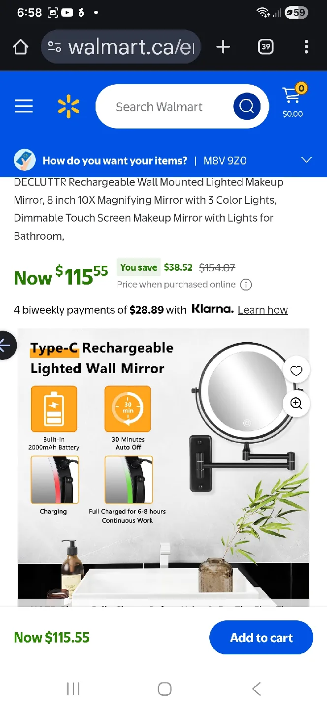 NEW 'Decluttr' 8" Wall Mounted LIGHTED Mirror, 1x/10x MAGNIFY image indicator(8)