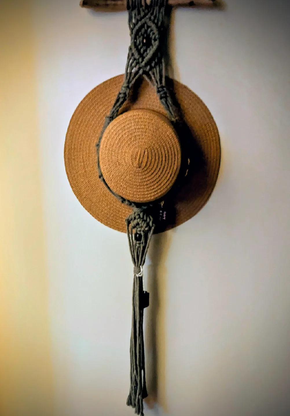 Black Sun Hat with Macrame Hanger image indicator(2)