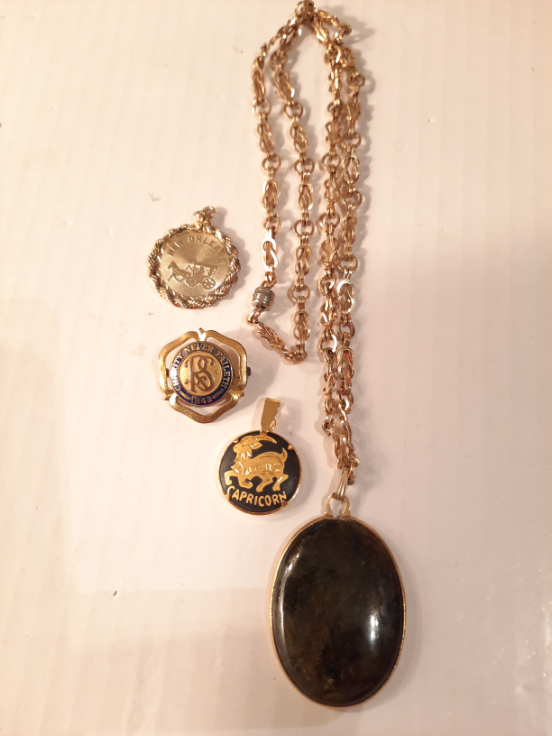 Vintage Gold Tone Pendants labradorite stone & Necklace